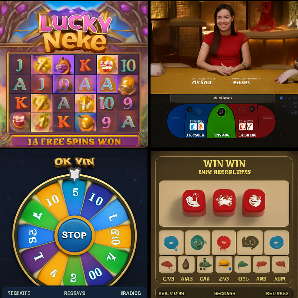 Collage of screenshots from various Ok Win games